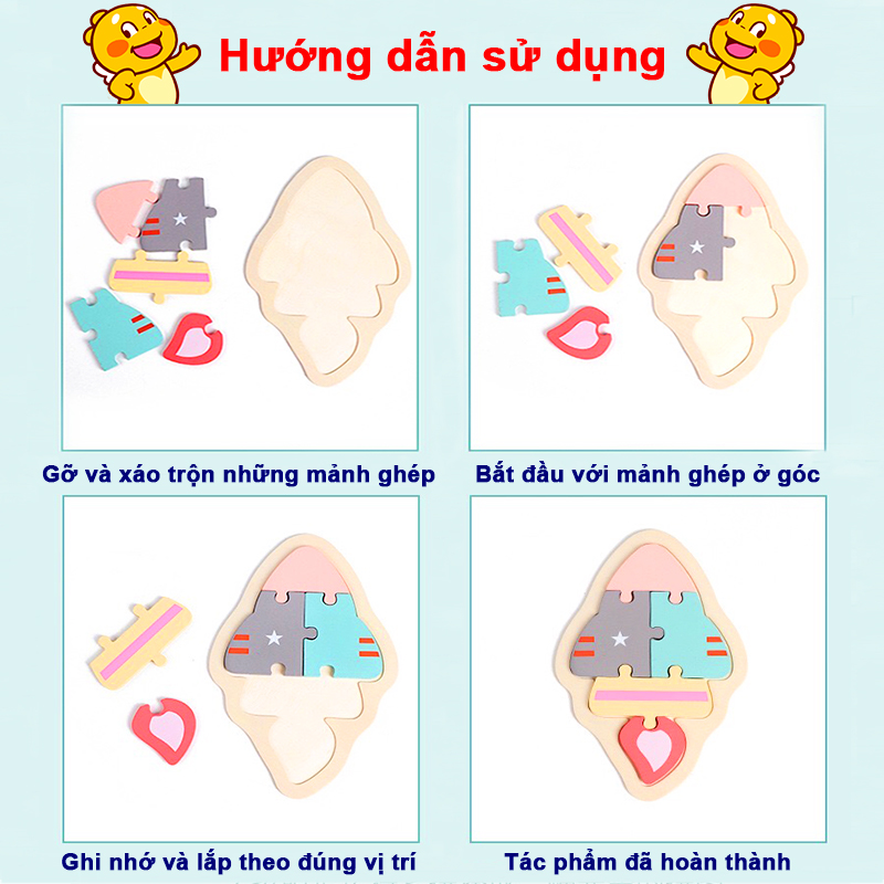 Tranh ghép gỗ 3D cao cấp mẫu mới chủ đề động vật và phương tiện giao thông đủ mà sắc cho bé 0-3 tuổi – DC034
