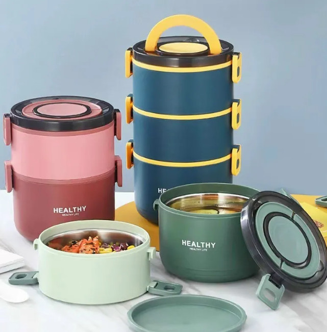 Hộp cơm 3 Tầng 3 Màu Lõi Inox Cao Cấp Healthy đựng đồ ăn
