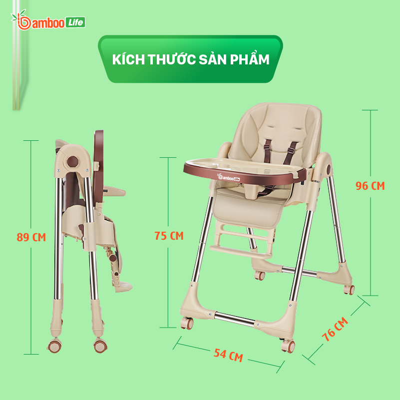 Ghế ăn dặm cho bé Bamboo Life đa năng gấp gọn thay đổi độ cao điều chỉnh nhiều chế độ có bánh xe phù hợp cho bé ăn dặm từ 6 tháng mang theo đi chơi du lịch