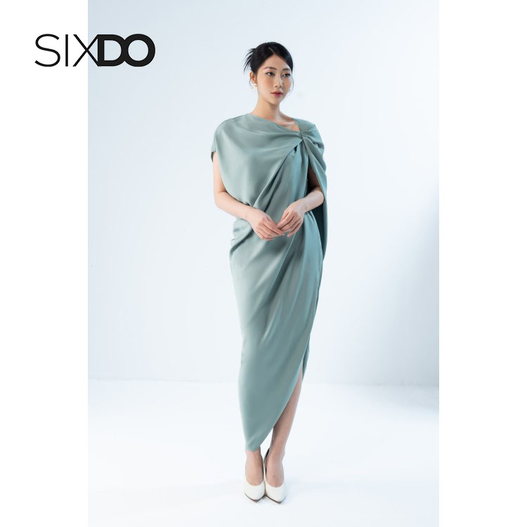 Đầm lụa midi xẻ tà thời trang nữ SIXDO