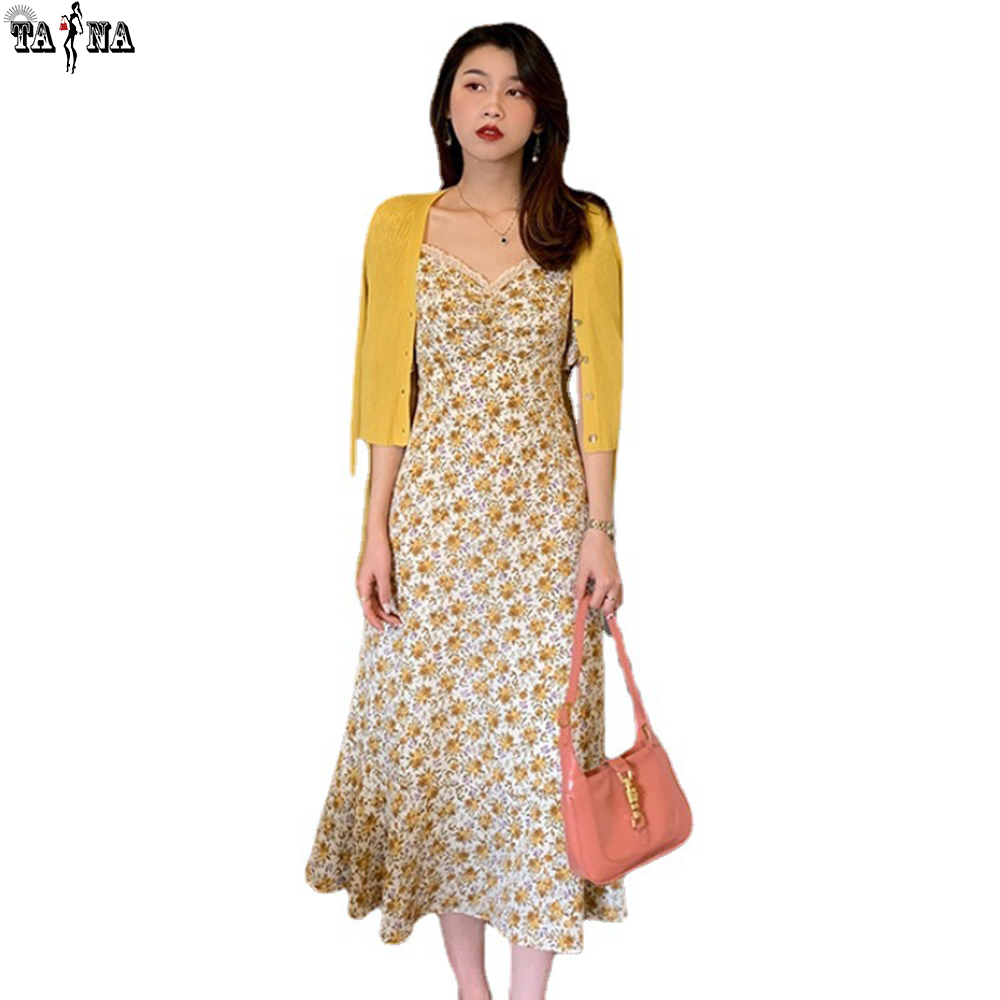 [XẢ KHO, GIẢM GIÁ] Váy đầm voan hoa nhí dáng ôm dài dự tiệc, dạo phố