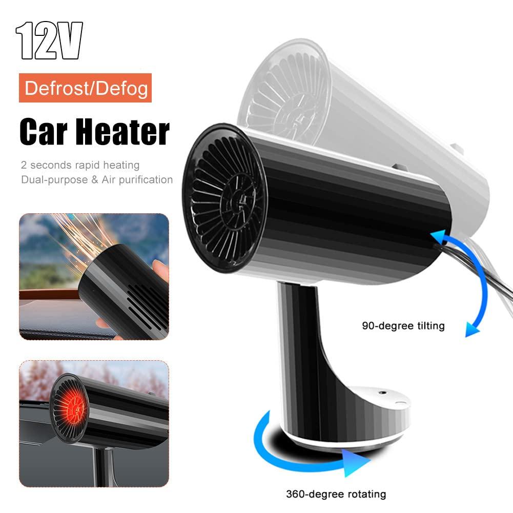 Quạt sưởi tự động, sưởi ấm xe di động 12V 150W, hệ thống sưởi 2 trong 1 xe được thiết kế cho kính chắn gió xe hơi, xoay / làm mát nhanh 360 °