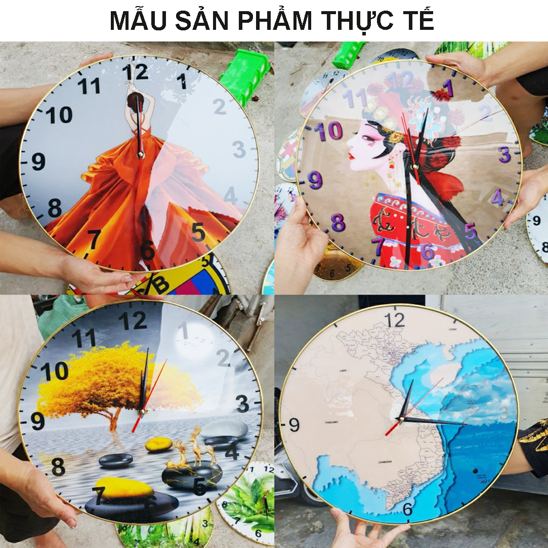 Tranh Đồng Hồ Trang Trí - Đồng Hồ Pha Lê Tròn Họa Tiết Phong Cảnh Sông Núi Nghệ Thuật