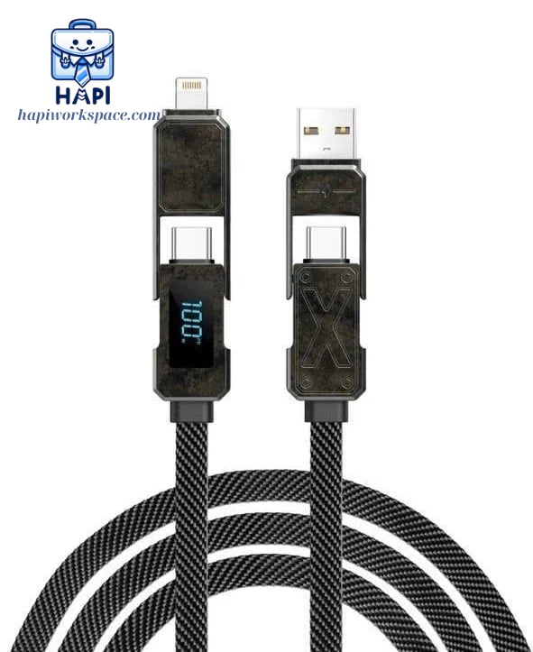 Cáp sạc hàng chính hãng WiWU 4 trong 1 Titan Wi-C039: Công suất 100W, cáp dẹt bọc dù, đầu hợp kim siêu bền