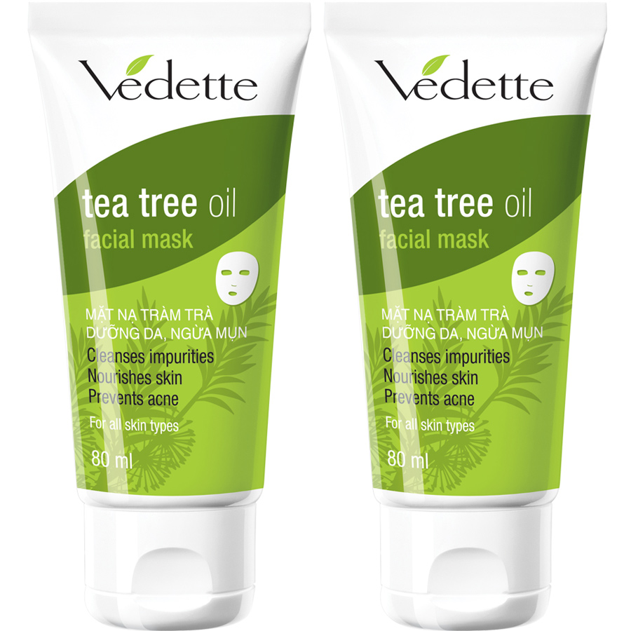 Combo 2 Mặt Nạ Đất Sét Dưỡng Da Ngừa Mụn Vedette Tràm Trà (Tea Tree Oil) - Tube 80ml