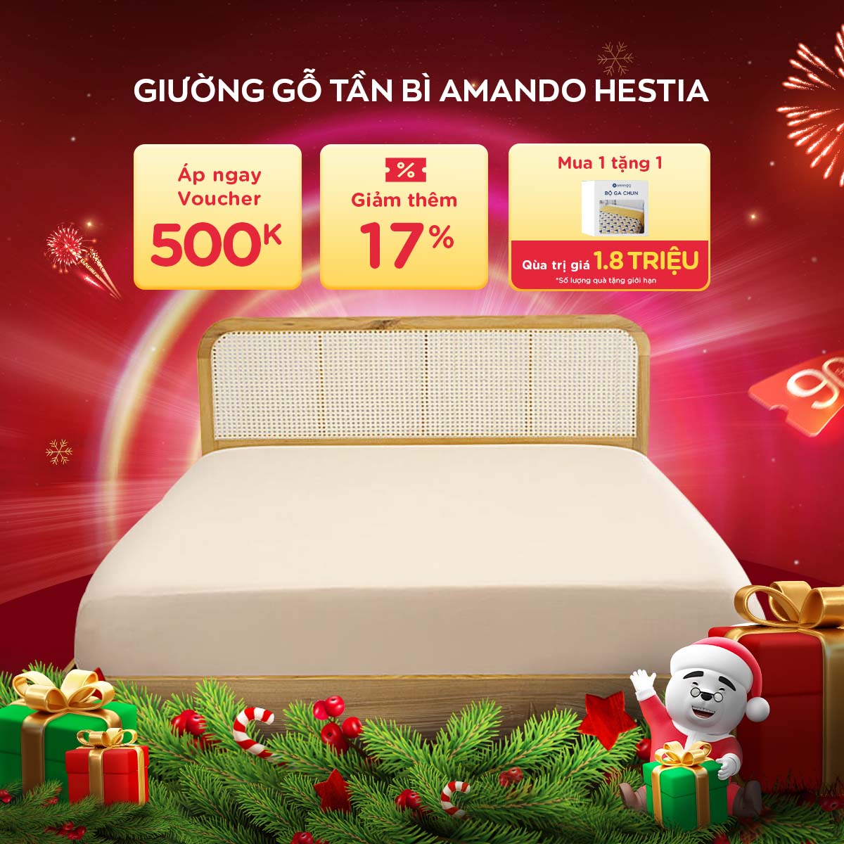 Giường gỗ Tần Bì Amando Hestia nhập khẩu châu Âu, chất lượng bền bỉ, khả năng chống cong vênh và mối mọt tốt