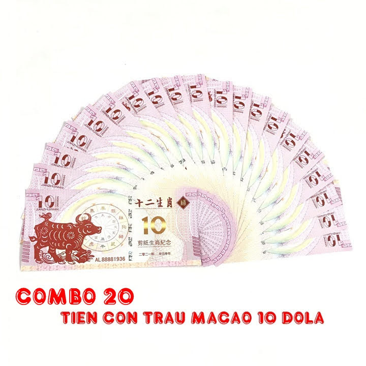 Combo 20 tờ lưu niệm 10 dola Macao hình con Trâu, dùng để sưu tầm, lưu niệm, làm tiền lì xì độc lạ, may mắn, ý nghĩa