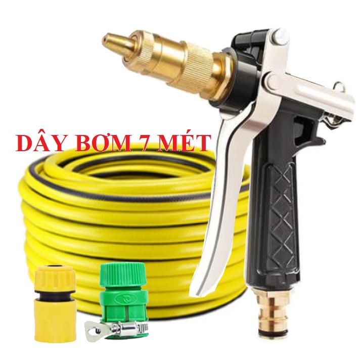 Bộ dây vòi xịt nước rửa xe, tưới cây . tăng áp 3 lần, loại 7m, 10m 206236 đầu đồng,cút,nối v + tặng đai
