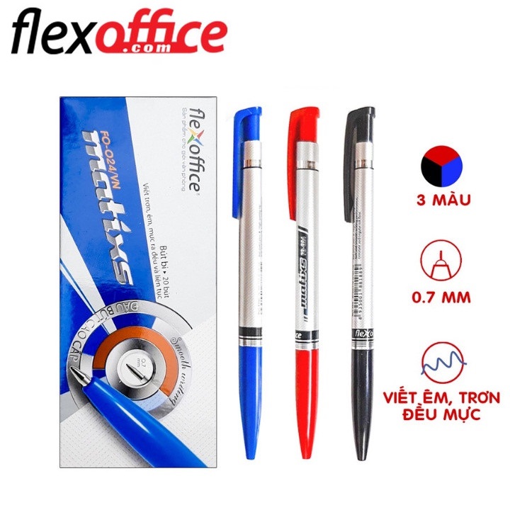 Bút Bi Flexoffice FO-024, nét viết 0.7mm êm trơn, Chính hãng