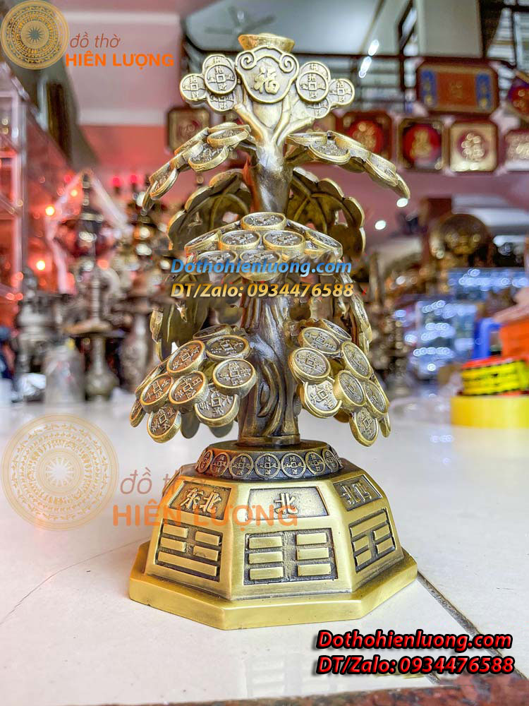 Cây Tiền Vàng Tài Lộc Bằng Đồng Nguyên Chất Cao 27cm, Nặng 1,5kg Phong Thủy - Đồ Thờ Hiên Lượng