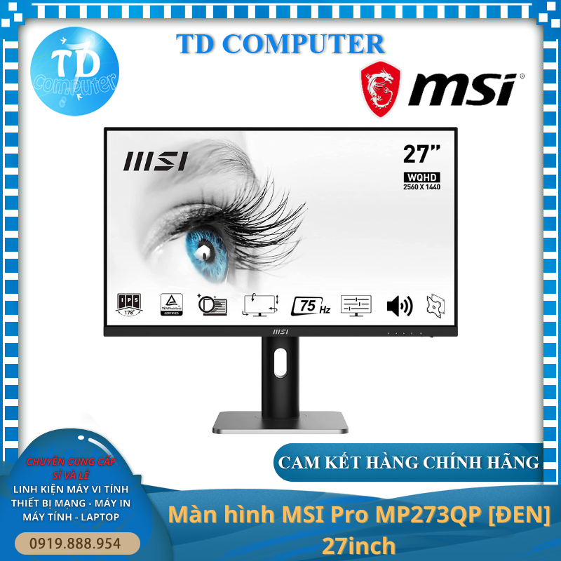 Màn hình MSI Pro MP273QP [ĐEN] 27inch (27&quot; FHD IPS, HDMI+DisplayPort) - Hàng chính hãng DGW phân phối