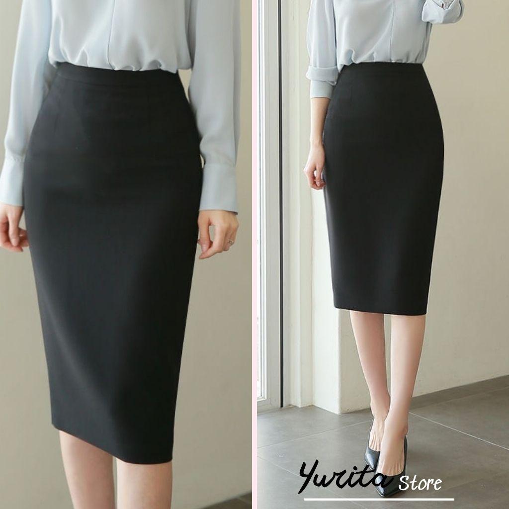 Chân Váy Công Sở Bút Chì YURITA Dáng Dài Qua Gối Màu Đen Lưng Cao Xẻ Sau Đẹp Kiểu Hàn Quốc Vintage Cá Tính MCV008