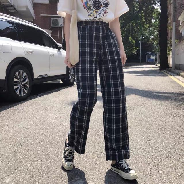 quần plaid pants kẻ caro đen trắng dáng suông ulzzang nam nữ