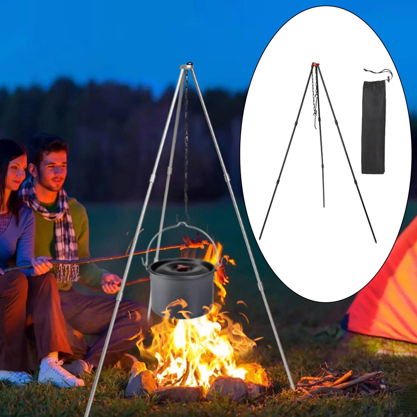 Camping Tripod Campfire Cooking Mini Adjustable Grill Tripod Cooker Campfire Grill Stand Tripod Grilling Set Cooking Tripod Hanger w/ Storage Bag