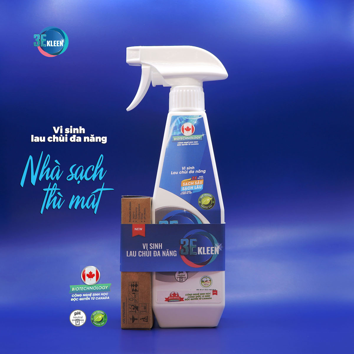 [NHÀ SẠCH THÌ MÁT] Bộ sản phẩm lau chùi đa năng sinh học 3E KLEEN - 01 chai 500ml và 01 ống 5ml dung dịch đậm đặc