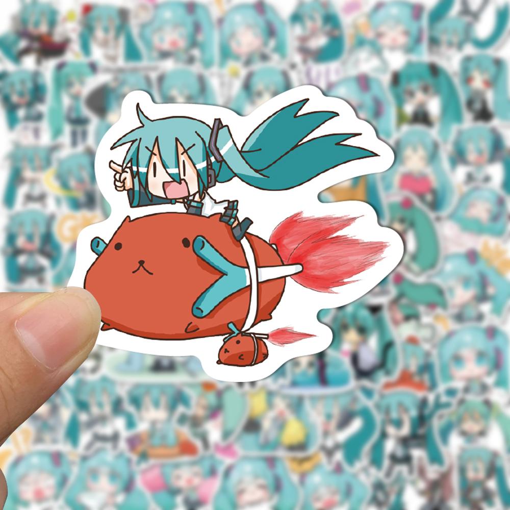 Sticker Miku chibi hoạt hình cute trang trí mũ bảo hiểm, guitar, ukulele, điện thoại, sổ tay, laptop-mẫu S28