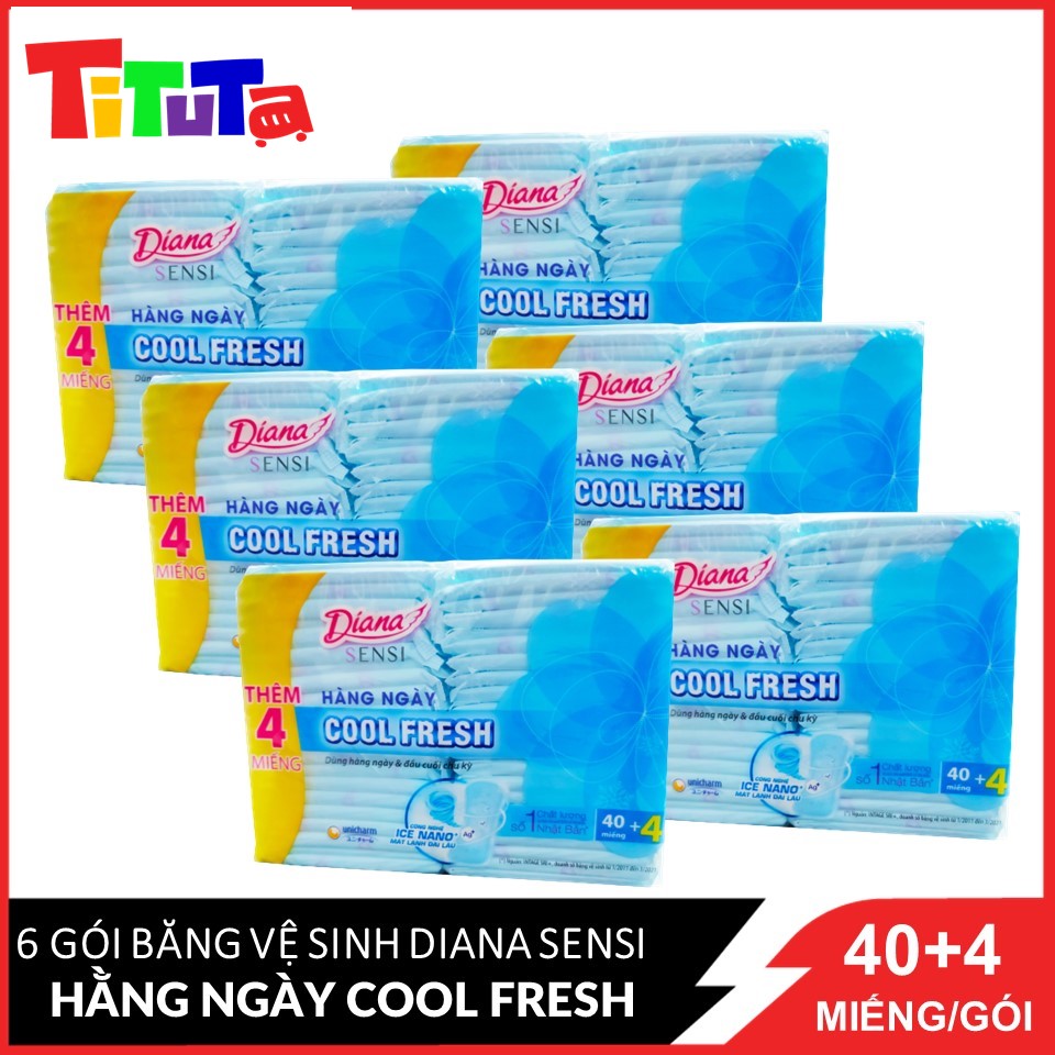 Combo 6 Băng vệ sinh Diana Sensi Hàng Ngày Cool Fresh 40 + 4 miếng/gói