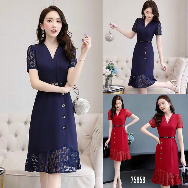 Đầm big size dáng suông ôm nhẹ phối ren kèm nịt