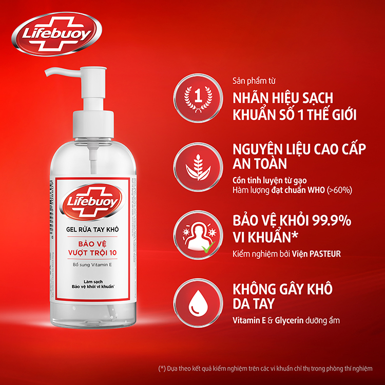 Gel Rửa Tay Khô Lifebuoy 235ml Total 10 Diệt Sạch Nhanh 99.9% Vi Khuẩn An Toàn Cho Da Với Vitamin E Chuẩn Chất Lượng Y Tế