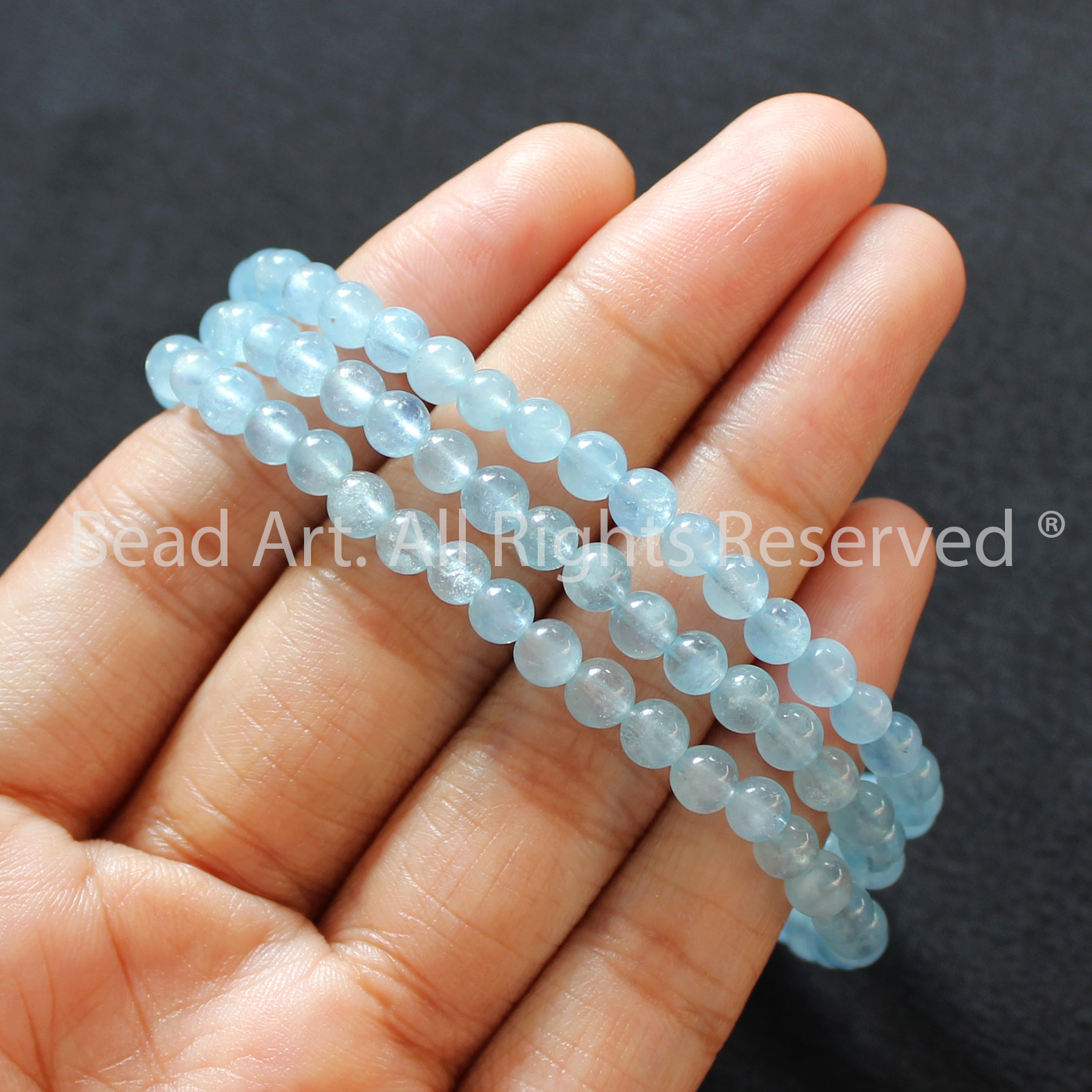 [5 Hạt/10 Hạt] 4.5MM Đá Aquamarine Hải Lam Ngọc Tự Nhiên Xanh Biển Loại AB, Mệnh Thuỷ, Mộc, Phối Vòng Tay Phong Thuỷ, Chuỗi Hạt - Bead Art