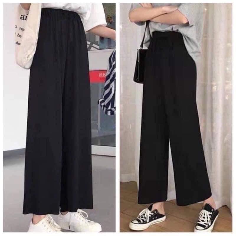 Quần ống rộng lưng cao khóa trước, chân dài miên man khóa trước