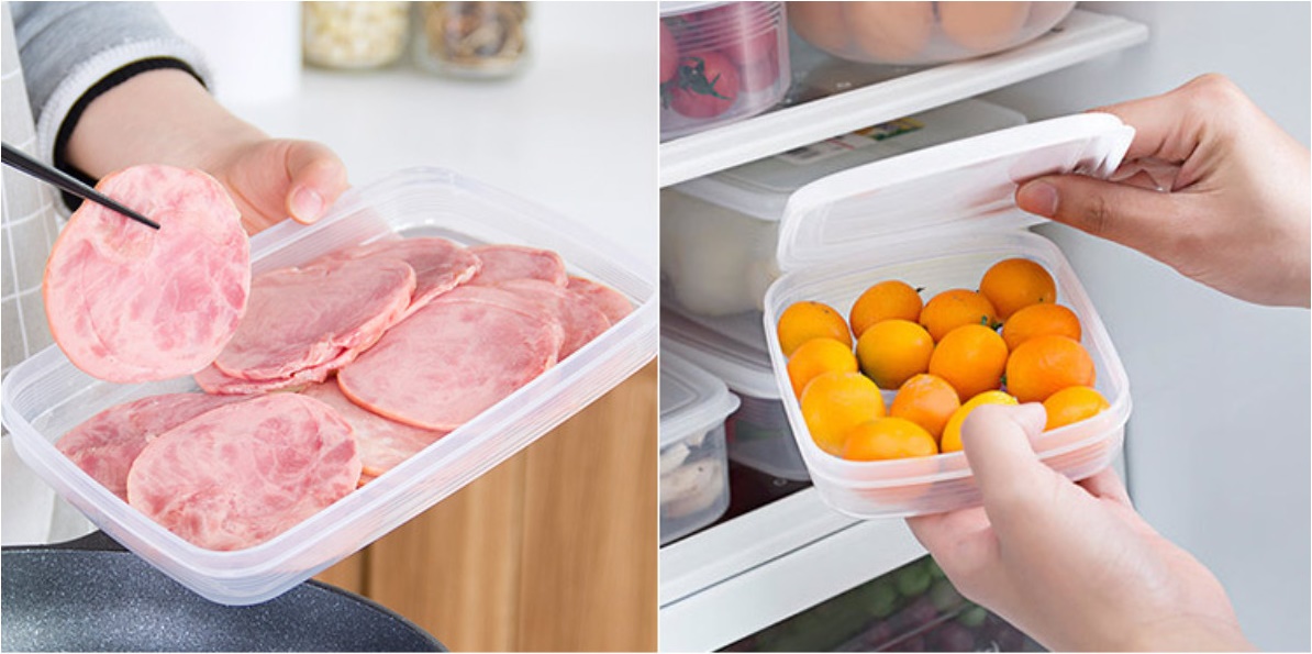 Hộp nhựa đựng thực phẩm nắp dẻo, dáng dẹt 1L Nakaya Nhật Bản
