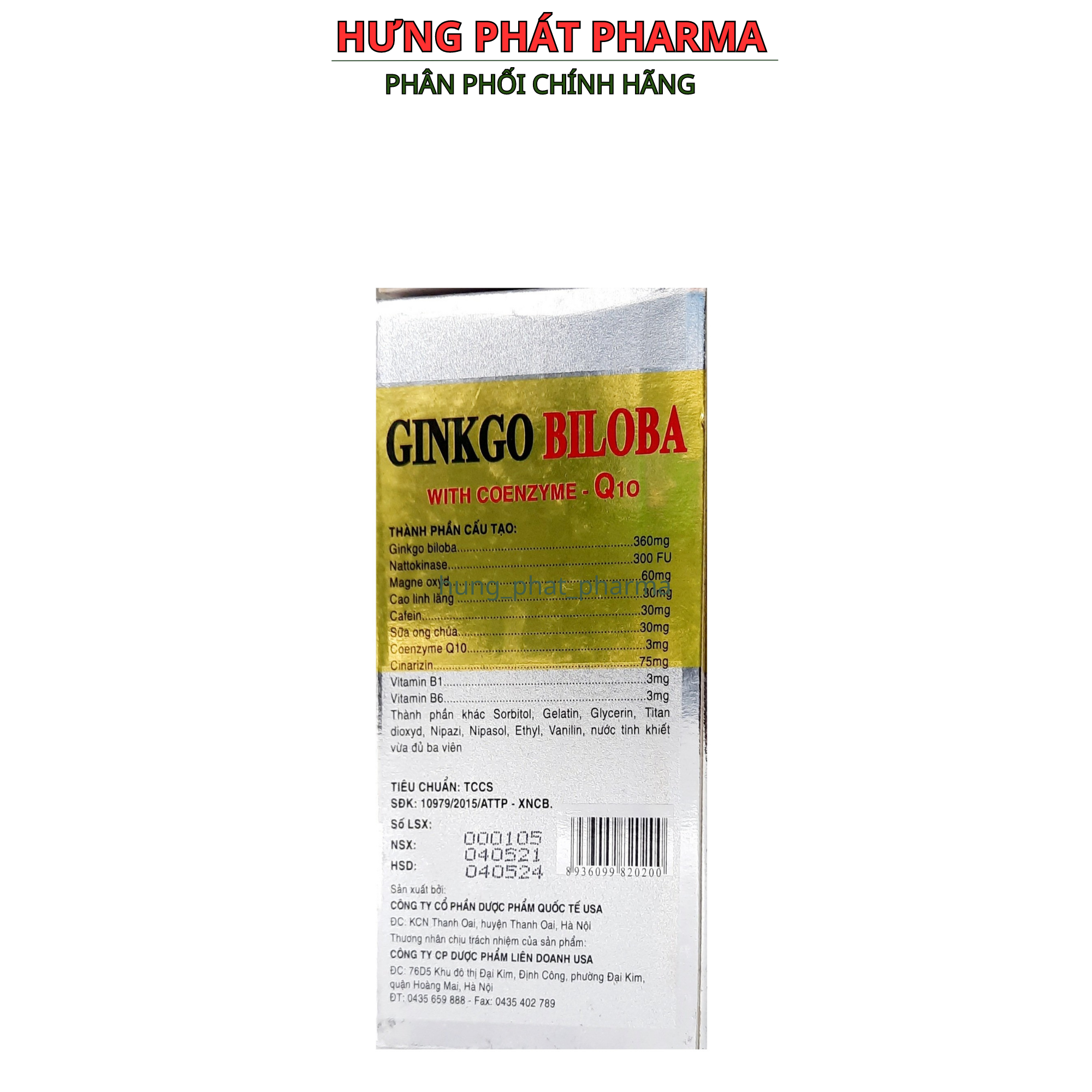 Ginkgo Biloba with Coenzyme- Q10 giúp hoạt huyết dưỡng lão, lưu thông máu, giảm mệt mỏi – hộp 100 viên