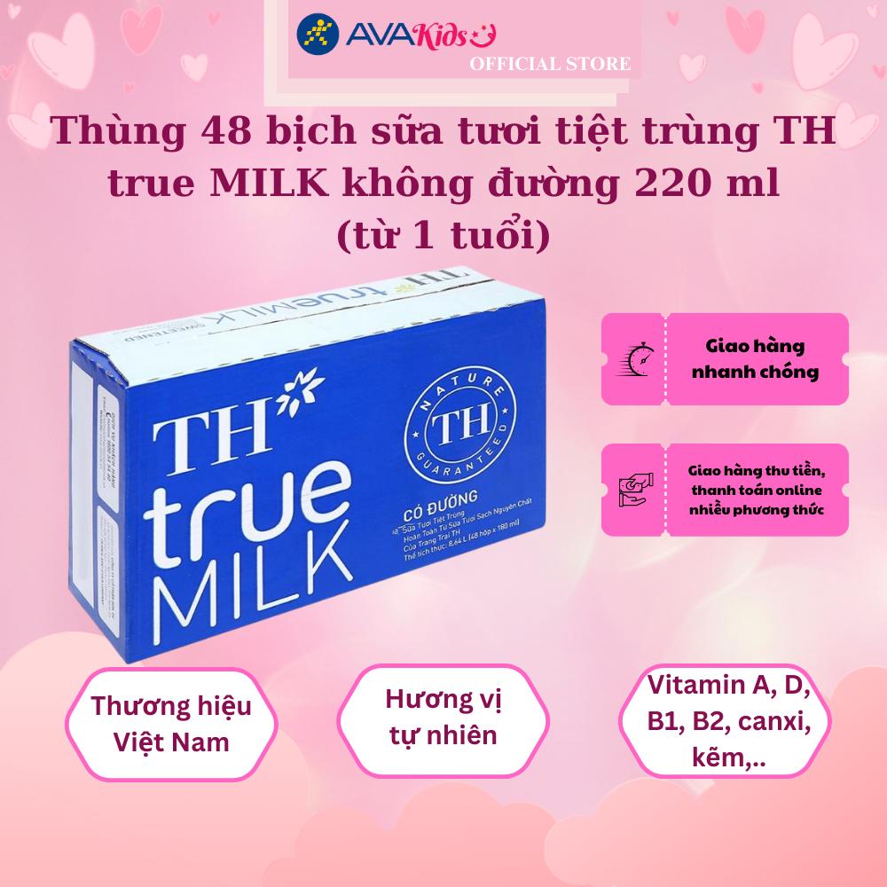 Thùng 48 hộp sữa tươi tiệt trùng TH true MILK có đường 180 ml (từ 1 tuổi)