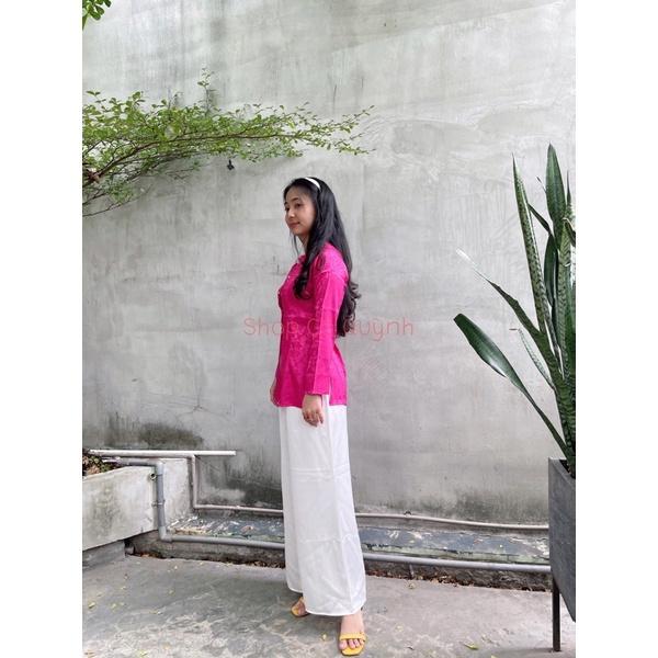 BỘ BÀ BA GẤM LỤA SIÊU SANG ĐI LỄ CHÙA ĐI CHƠI ĐỀU ĐẸP - Hồng sen, Hồng sen