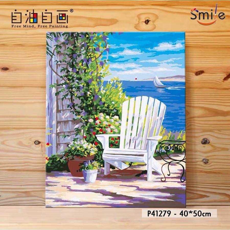 Tranh tô màu theo số sơn dầu số hóa cao cấp Smile FMFP Bờ biển xanh P41279