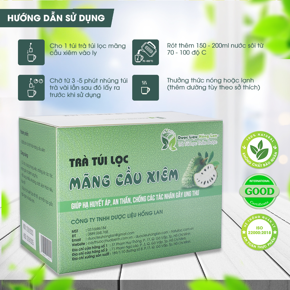 Trà Túi Lọc Trái Mãng Cầu Xiêm (Mãng Cầu Gai) 60g (20gói x 3g) Dược Liệu Hồng Lan