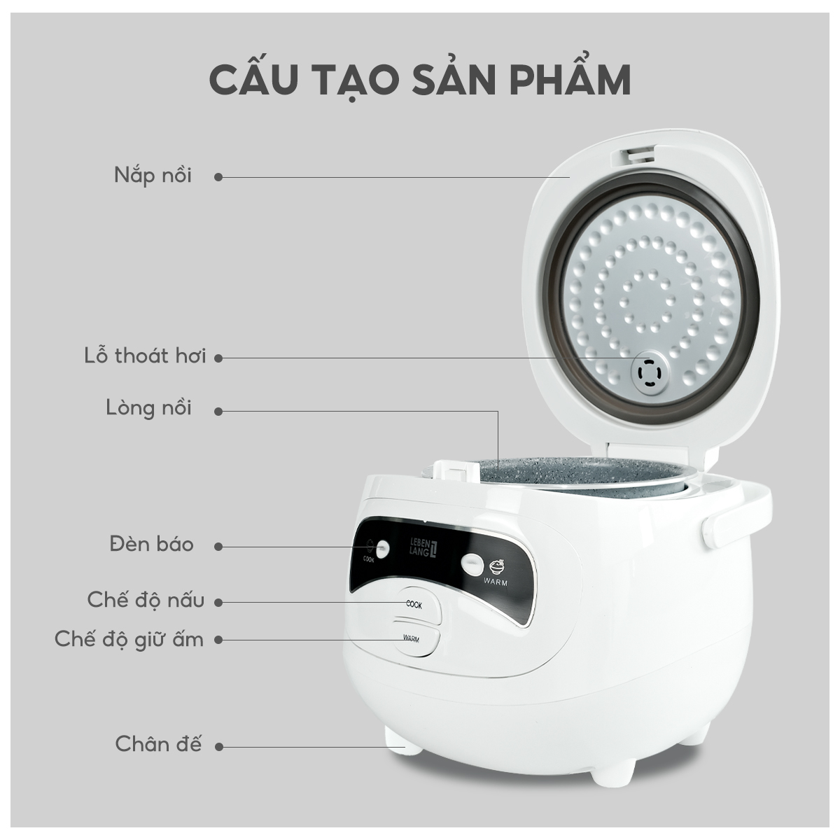Nồi cơm điện Lebenlang LBL0585, dung tích 1 lít, công suất 350W, thiết kế đơn giản, bảo hành 2 năm - hàng chính hãng