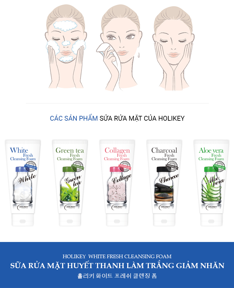 Sữa Rửa Mặt Huyết Thanh Làm Trắng Giảm Nhăn Holikey White Fresh Cleansing Foam 100ml