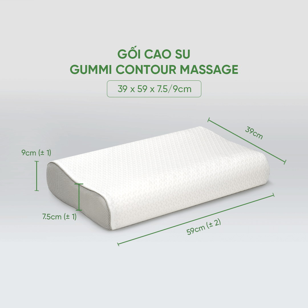 Gối Cao su cao cấp Gummi Contour Massage 40x60cm 100% cao su thiên nhiên, mát mẻ, thông thoáng, nâng đỡ đốt sống cổ, chống đau vai gáy