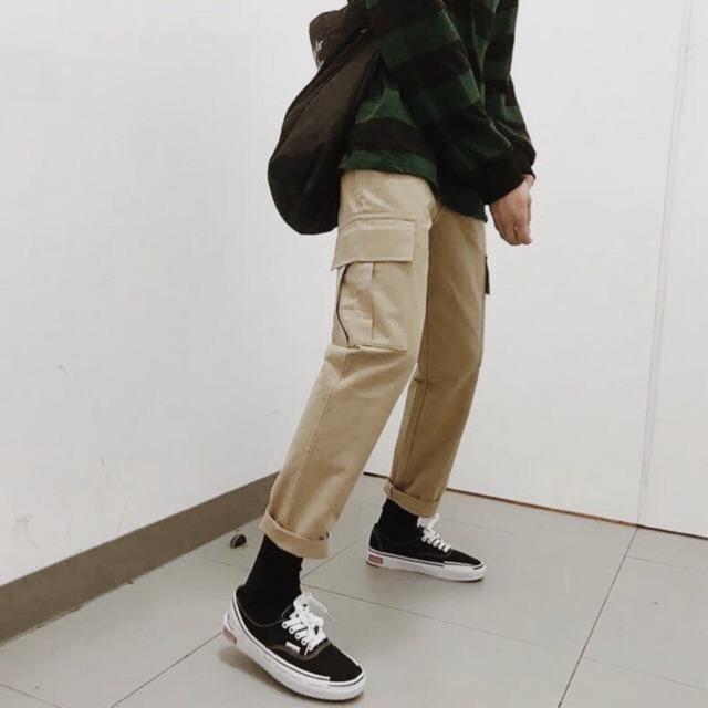 Quần kaki túi hộp ĐEN/BE ️/Nam nữ UNISEX ️ Quần form baggy ống suông Jaystoree