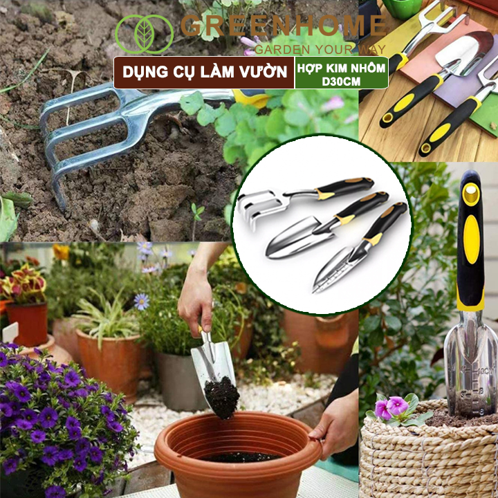 Xẻng Cào Chỉa Làm Vườn D30xr7,5cm Greenhome, Hợp Kim Nhôm Chống Gỉ, Tay Cầm Cao Su Chống Trượt. Tiện Lợi, Dễ Vệ Sinh