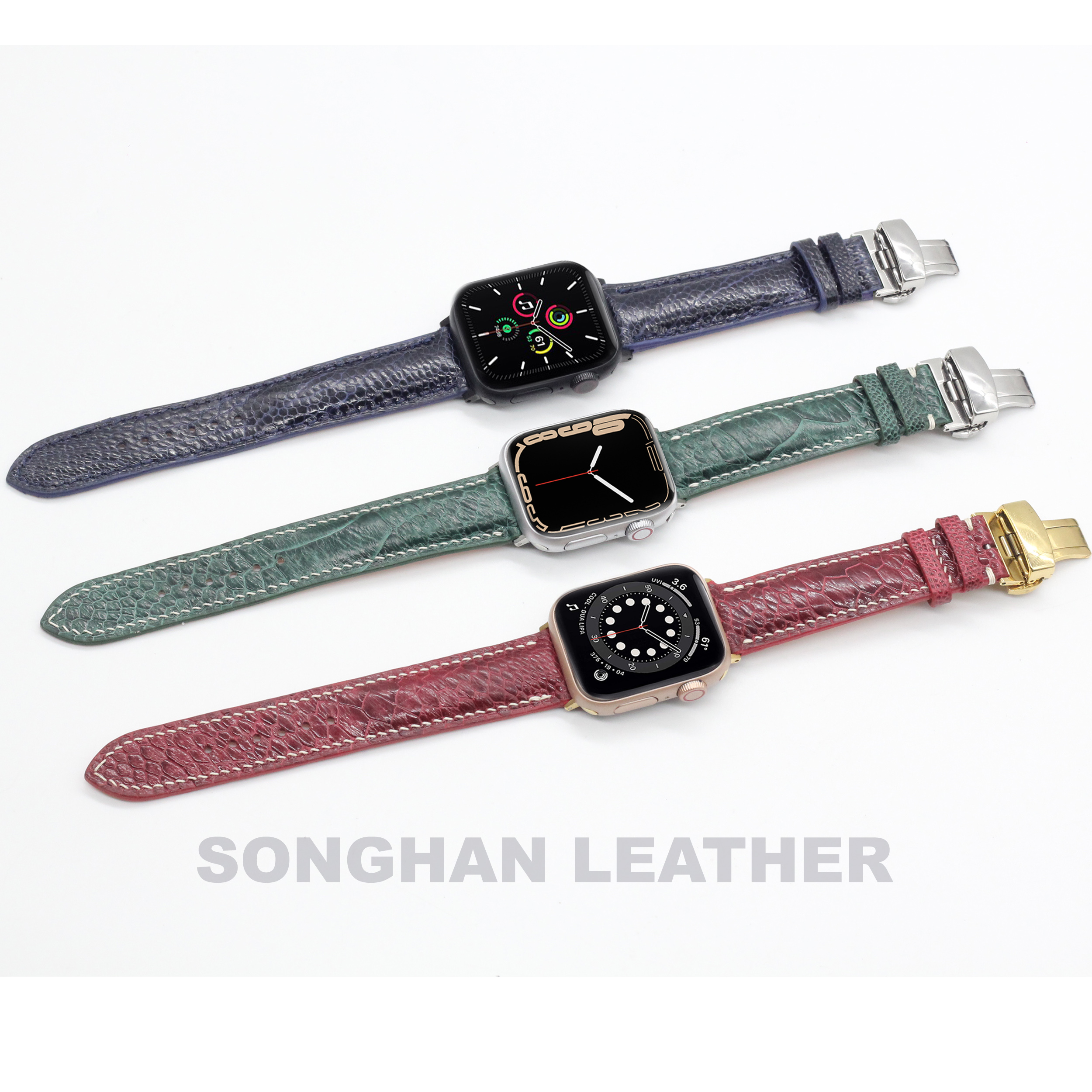 Dây Đeo Thay Thế Dành Cho Apple Watch Da Đà Điểu Vân To Khóa Gập Hoàn Thiện Thủ Công, Dây Da Apple Watch Series 2,3,4,5,6,7 Size 38mm,40mm,41mm,42mm,44mm,45mm Hàng Chính Hãng Songhan Leather