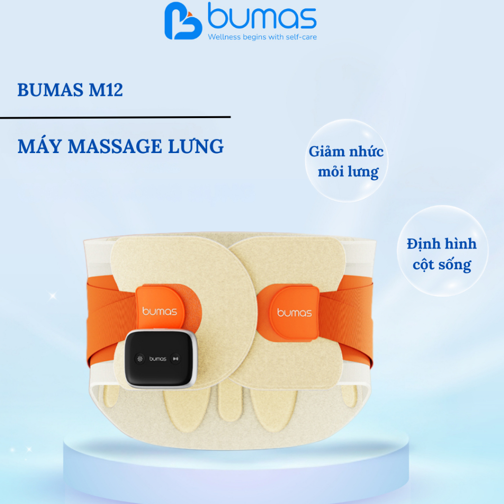 Máy Massage Lưng BUMAS M12 - Massage Rung Mô Phỏng Tay Người Kết Hợp Chườm Nóng, Đai Định Hình Cột Sống - Hàng chính hãng