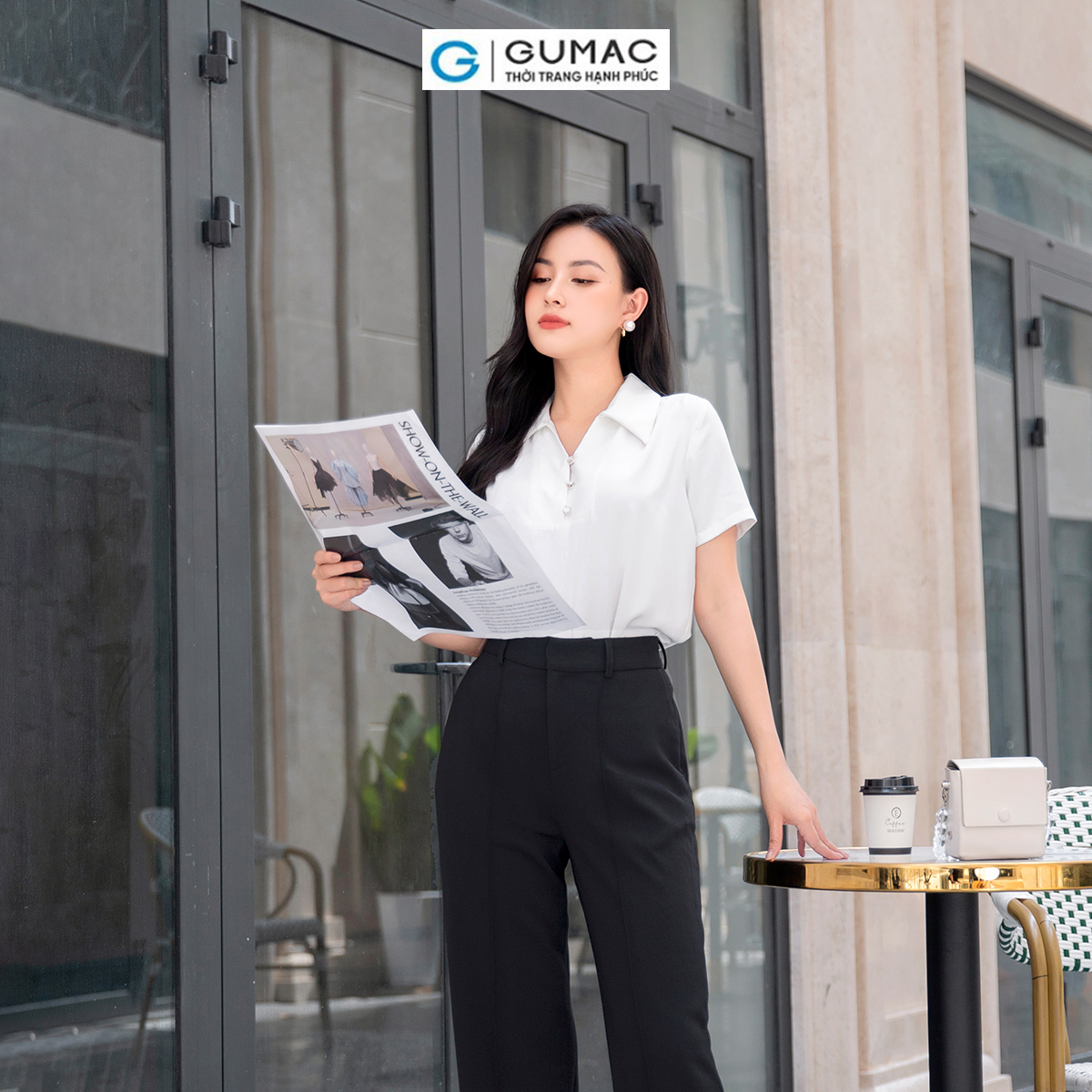 Quần tây nữ phom suông rộng giấu nút chiết ly công sở thanh lịch tôn dáng thời trang GUMAC QD09024