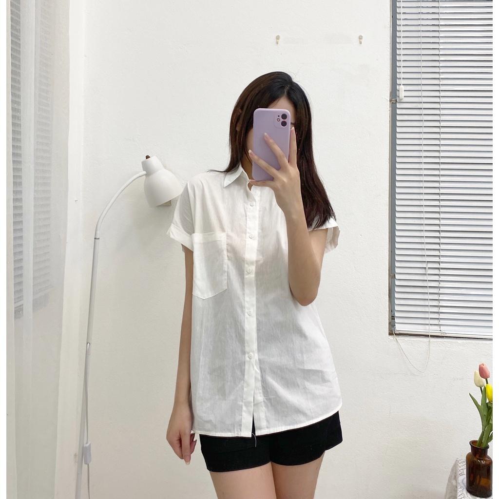 Áo sơ mi trắng tay gập Hàn Quốc