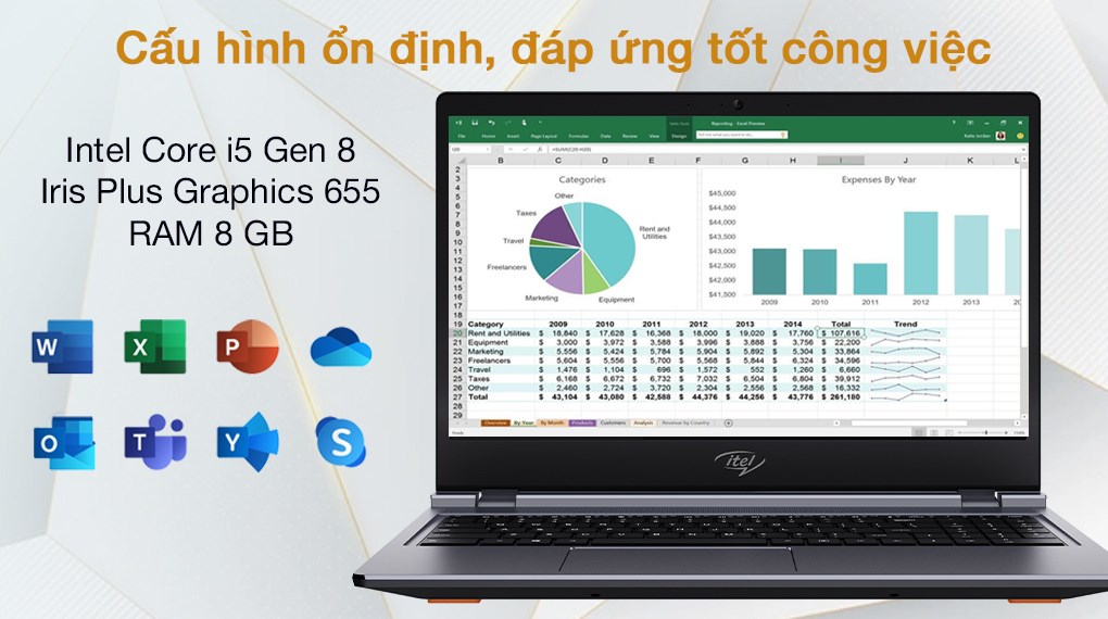 Laptop ITEL Spirit 1 15.6&quot;  Core i5-8259U 8109U/ 8GB/ 256GB/ Win 11 Home - Hàng Chính Hãng