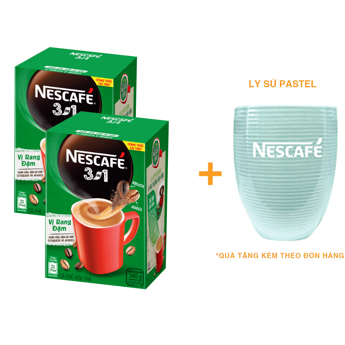 Combo 2 hộp NESCAFÉ 3IN1 Công thức cải tiến - Vị rang đậm  - Hộp 20 gói x 17 g - [Tặng ly sứ pastel]