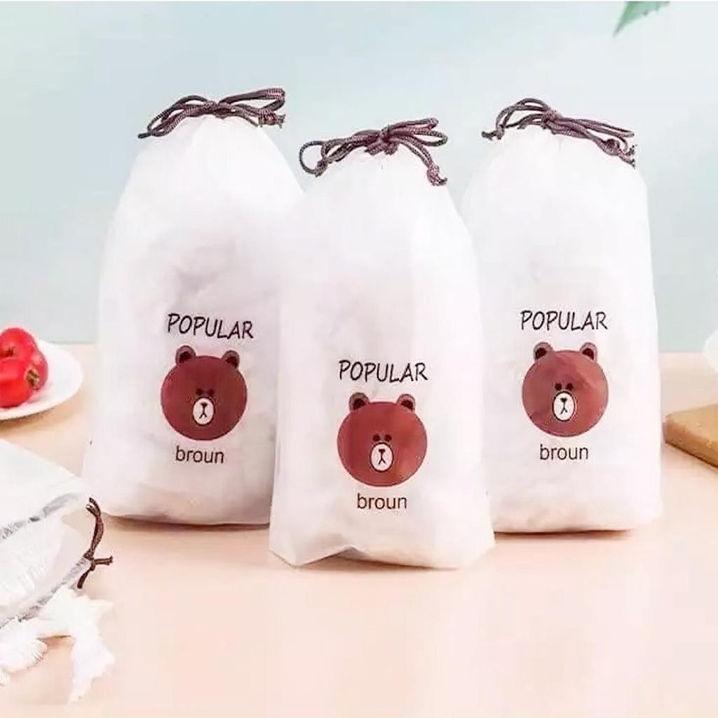 Set 100 màng bọc thực phẩm gấu, co giãn siêu dai có thun, có thể tái sử dụng