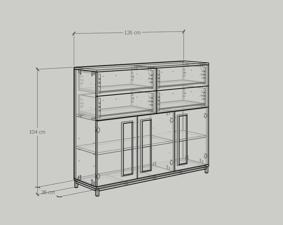 [Happy Home Furniture] LOUIS , Tủ lưu trữ 4 ngăn kéo 3 cửa mở - chân sắt , 126cm x 36cm x 104cm ( DxRxC), THK_060