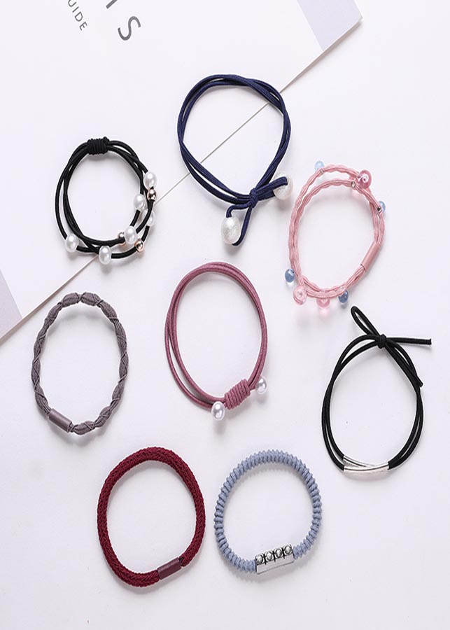 Combo 8 dây buộc tóc kiểu đơn giản, thanh lịch