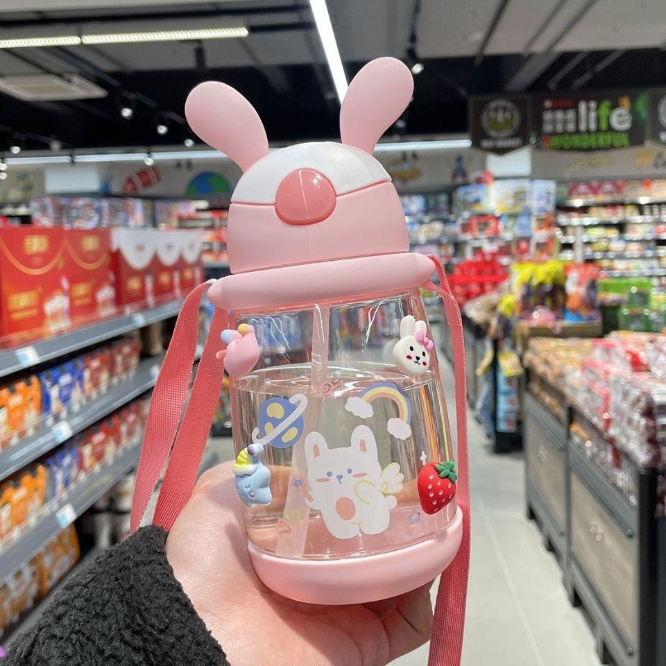 Sinh viên cốc nước phim hoạt hình chai nước ống hút chống rơi chai nước chai nước dung tích lớn chai nước trẻ em