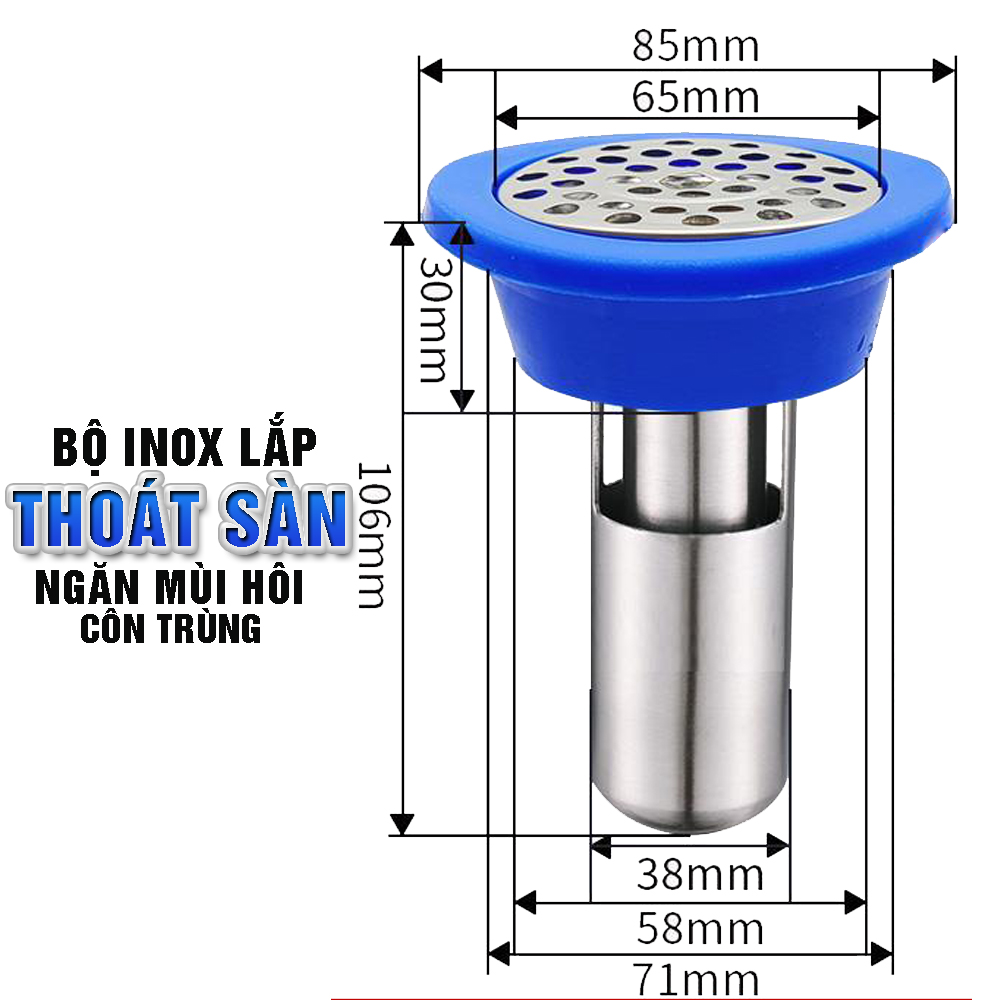 Phụ kiện ngăn mùi hôi inox 304 lắp thoát sàn, ống thoát nước chống mùi chặn vi khuẩn trào ngược lên, size to 60 75 - Dan House