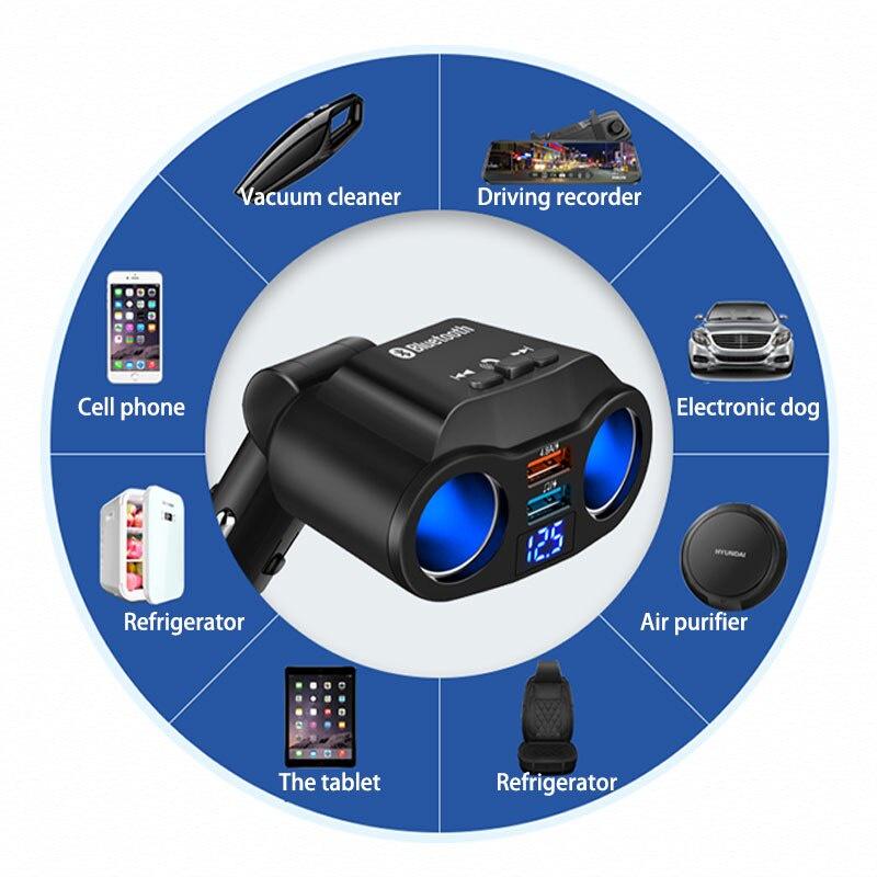 Tẩu Sạc Điện Thoại USB Qc3.0 Bluetooth 5.0 Rảnh Tay MP3 4.8A 12V Cho Xe Hơi