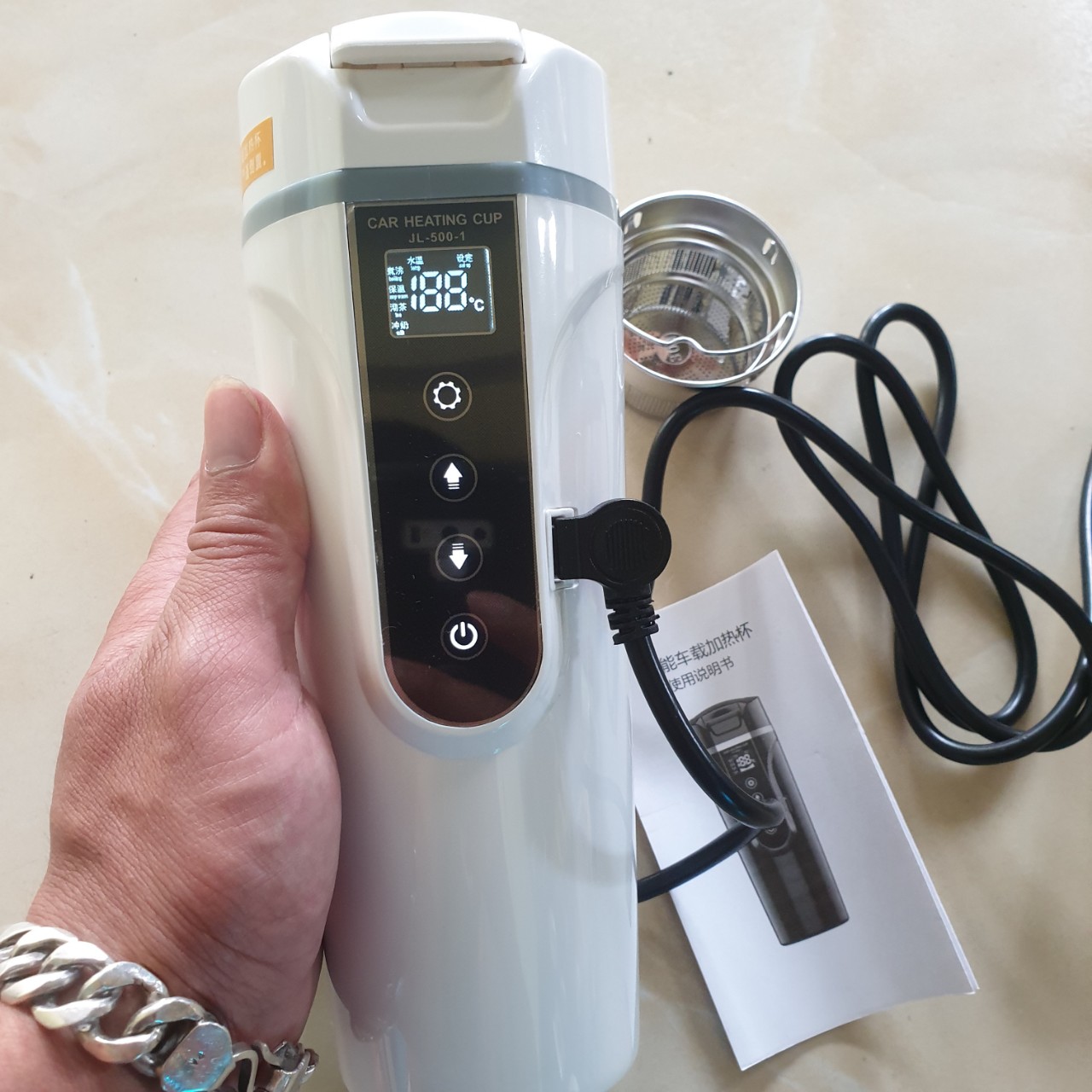 Bình nấu nước nóng ô tô xe hơi 500ml 12v-24v cảm ứng có chỉnh nhiệt độ đa năng thông minh mẫu mới
