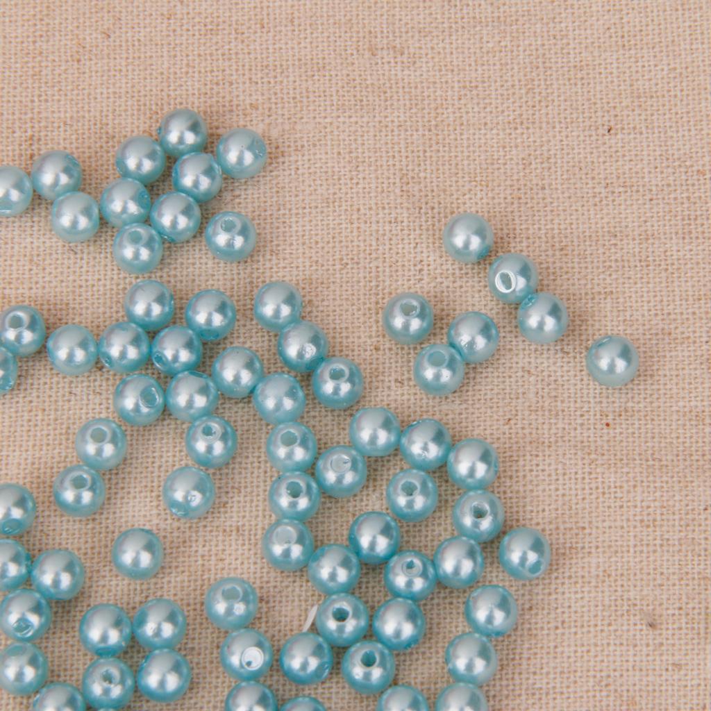 100pcs of Round Acrylic Pearl   Bead Blue Loose for DIY Women Jewelry 4mm
